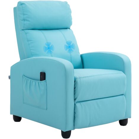 Poltrona Relax Massaggiante 68x88x98 cm con Telecomando e 8 Programmi Reclinazione e Poggiapiedi Azzurro