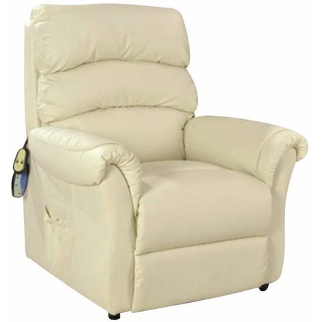 Poltrona Relax Massaggiante Crema - Recliner Elettrico, Alzapersona 90x90x105 cm