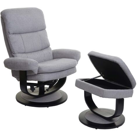 Poltrona relax poggiapiedi TV con vano portaoggetti in tessuto grigio 040001945