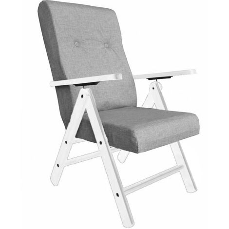 Poltrona relax reclinabile bianca sedia sdraio imbottita grigia da casa in Legno  Schienale Ergonomica robusta 4 posizioni Made in Italy  tessuto elegante shabby grigio