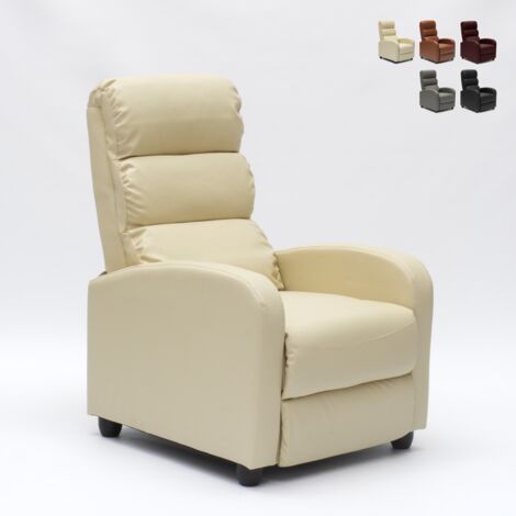 LE ROI DU RELAX Poltrona relax reclinabile con poggiapiedi in similpelle Alice Colore: Beige