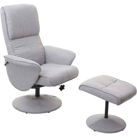 Poltrona relax reclinabile Helsinki girevole con poggiapiedi tessuto grigio chiaro