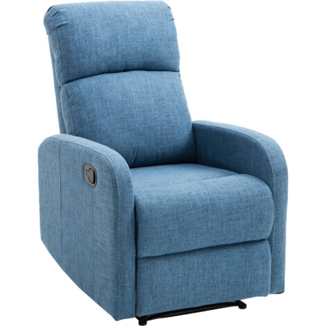 Poltrona relax reclinabile manualmente con poggiapiedi, portata massima 125 kg, tessuto in lino, 67 × 83 × 107 cm, blu