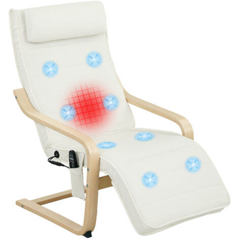 Poltrona Relax Riscaldante e Massaggiante 67x95x101 cm con Poggiapiedi Regolabile e Telecomando Struttura in Legno Crema
