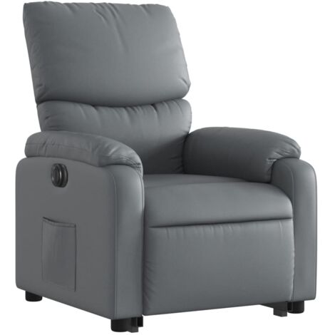 Poltrona relax TV con comodissima funzione di sollevamento elettrico in PVC grigio DEC028378