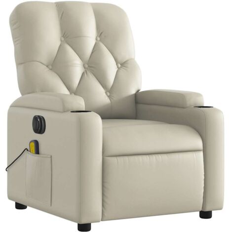 Poltrona relax TV con funzione massaggio, reclinazione elettrica, 6 punti massaggio in PVC crema DEC027155