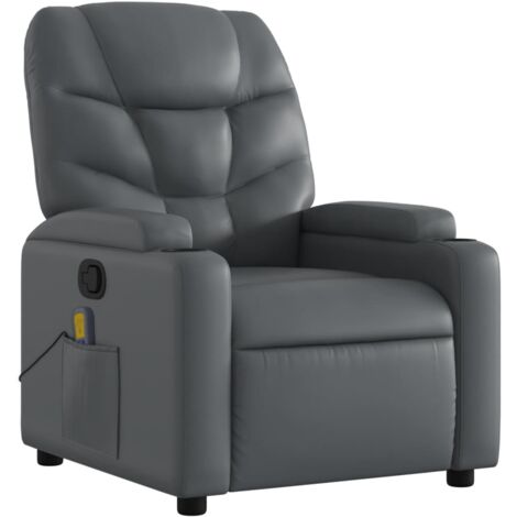 Poltrona relax TV funzione massaggio reclinabile 6 punti massaggio in PVC grigio DEC026973