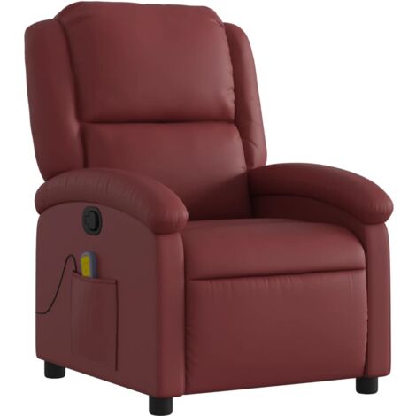Poltrona relax TV funzione massaggio reclinabile 6 punti massaggio in PVC rosso bordeaux DEC027076