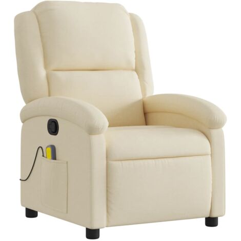 Poltrona relax TV funzione massaggio reclinabile 6 punti massaggio in tessuto crema DEC026888