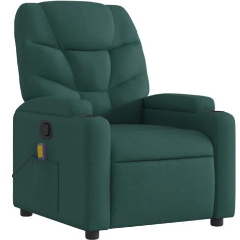 Poltrona relax TV funzione massaggio reclinabile 6 punti massaggio in tessuto verde scuro DEC027126
