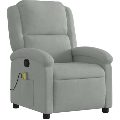 Poltrona relax TV funzione massaggio reclinabile 6 punti massaggio in velluto grigio chiaro DEC026931