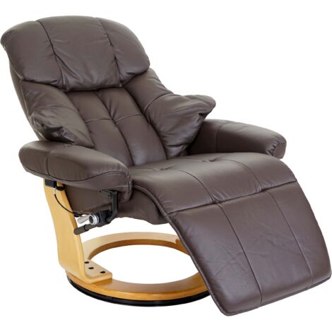 Poltrona relax TV girevole con poggiapiedi regolabile in vera pelle marrone 040007816