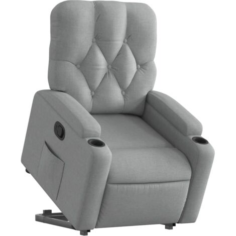 Poltrona relax TV rivestimento confortevole funzione sollevamento elettrico in tessuto grigio chiaro DEC027908