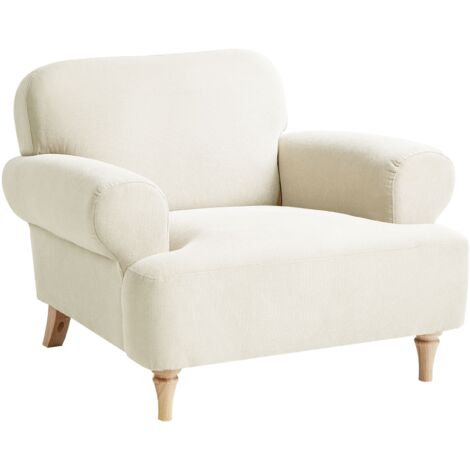 Poltrona retrò in tessuto Gambe di legno imbottite Seduta spessa in poliestere Beige Kiberg