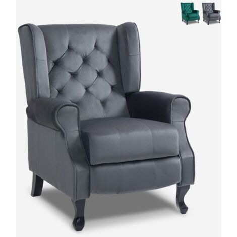 AHD AMAZING HOME DESIGN Poltrona salotto bergère in tessuto velluto reclinabile Ethron Lux Colore: Grigio