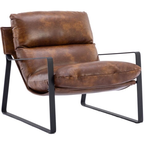 Poltrona Salotto Moderno in Ecopelle Sedia da Salotto Struttura in Metallo Poltroncina Stile Industriale per Soggiorno, Marrone