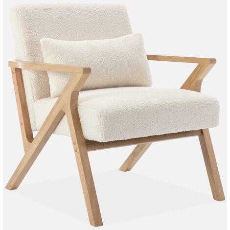 Poltrona scandinava in legno di hevea e bouclé