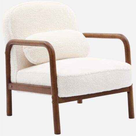 SWEEEK Poltrona scandinava in legno di hevea tinto noce chiaro e pelliccia sintetica