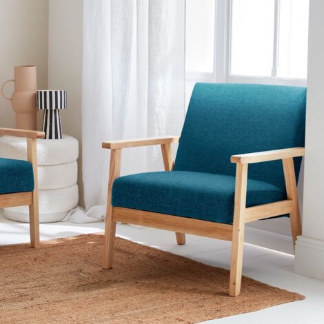 Poltrona scandinava in legno e tessuto