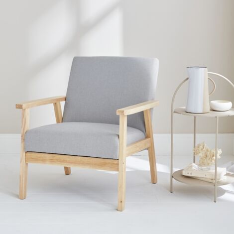 Poltrona scandinava in legno e tessuto
