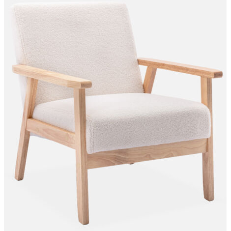 Poltrona scandinava in legno e tessuto bouclé