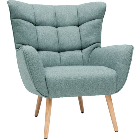 Poltrona scandinava in tessuto verde e legno AVERY