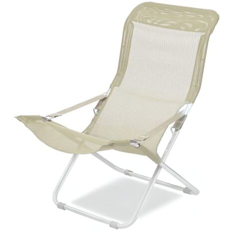 Poltrona Sdraio Da Esterno Regolabile In 3 Posizioni Linea Fiesta Con Telaio In Acciaio Bianco E Telo In Texfil Beige