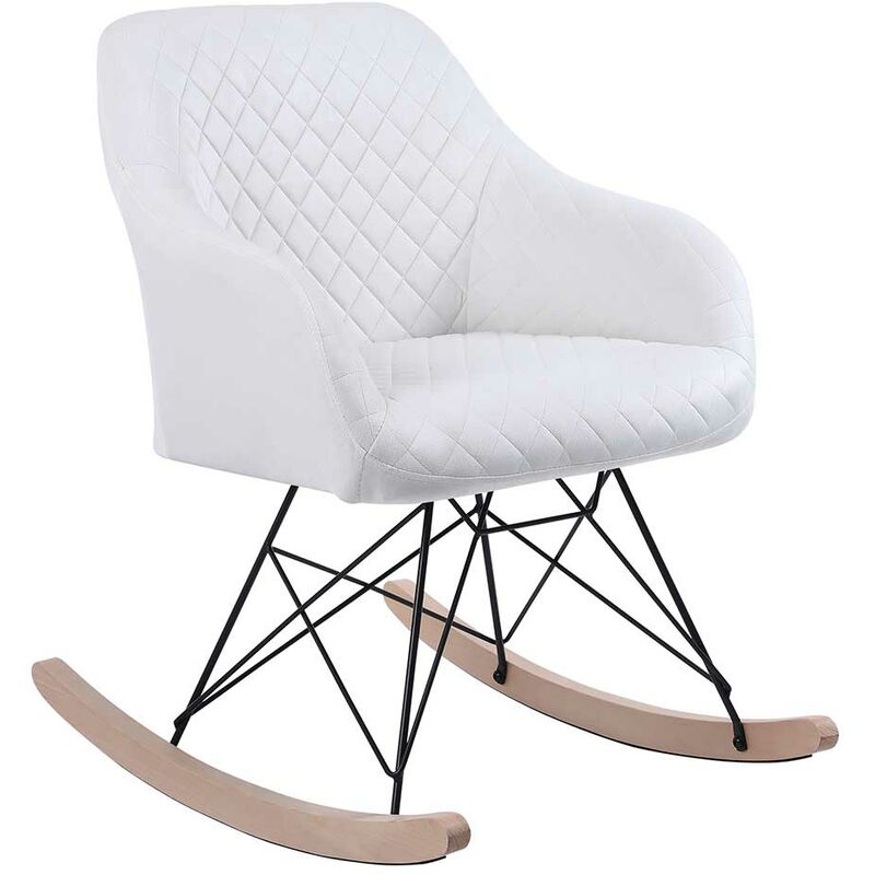 Poltrona Sedia Dondolo Relax Base Slitta Scandinavo Imbottita Design Unic Crema