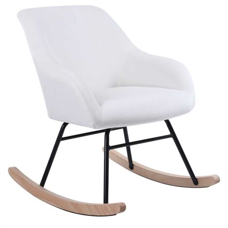Poltrona Sedia Dondolo Relax Tessuto e Metallo Imbottita Design Moderno Crema
