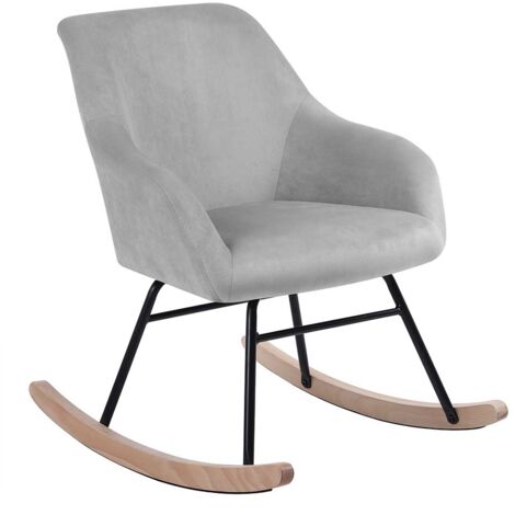 Poltrona Sedia Dondolo Relax Tessuto e Metallo Imbottita Design Moderno Grigio