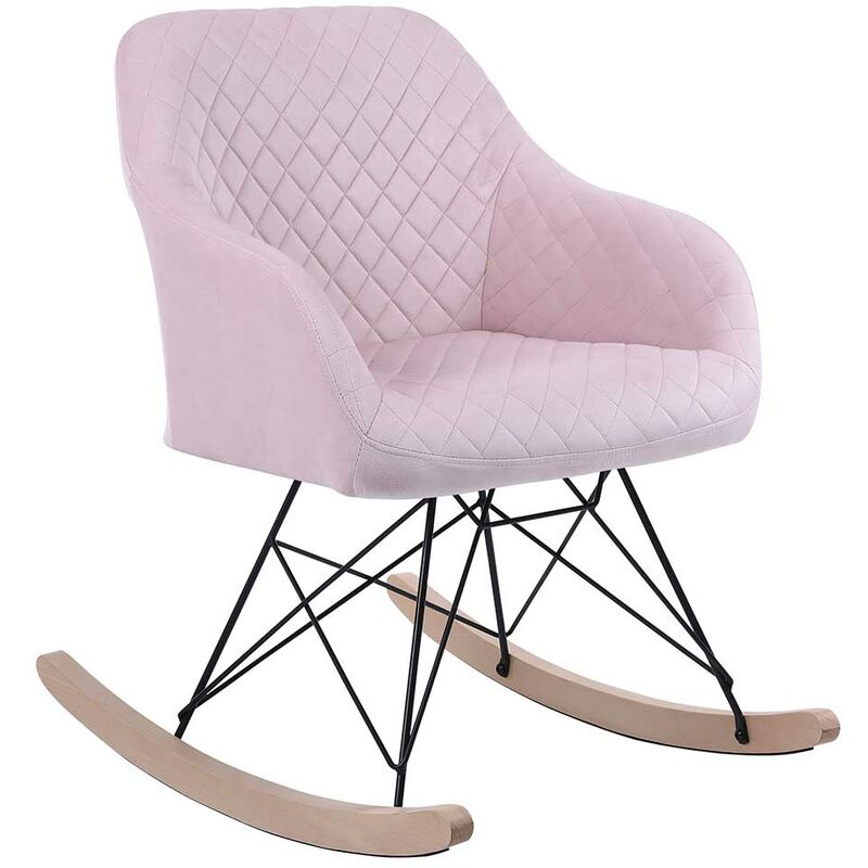 Poltrona Sedia Dondolo Relax Base Slitta Scandinavo Imbottita Design Unic Rosa