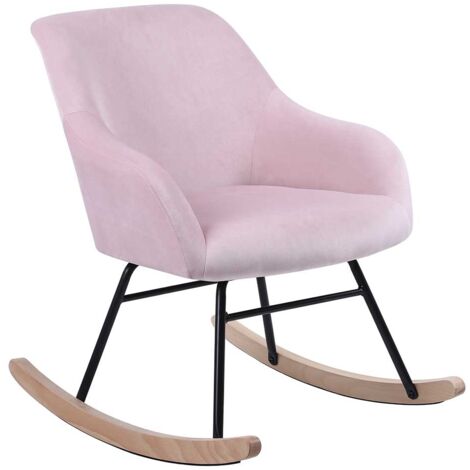 Poltrona Sedia Dondolo Relax Tessuto e Metallo Imbottita Design Moderno Rosa