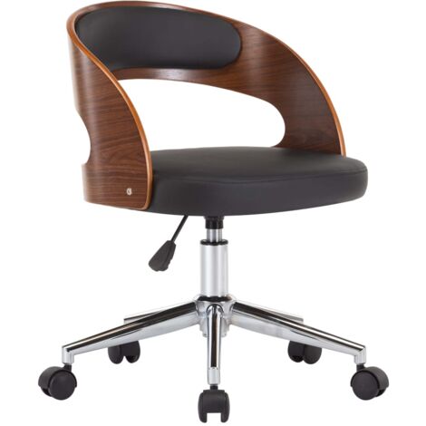 Poltrona sedia girevole per studio ufficio computer legno curvato e similpelle nera 020024151