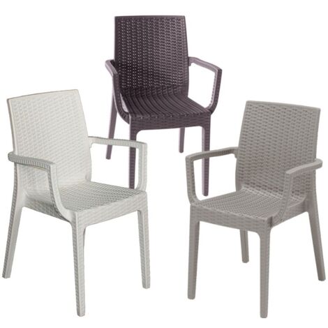 POLTRONA SEDIA IN RESINA DAFNE CON BRACCIOLI COLORE TORTORA EFFETTO RATTAN