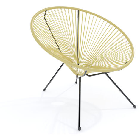 Poltrona Sedia Relax Con Seduta A Corde Intrecciate Ovale E Struttura In Acciaio Robusto Arredo Arredamento Giardino Esterno Terrazzo Salone Soggiorno Salotto Design 72 x 78 x 89 cm (Beige)
