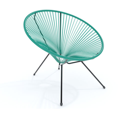 Poltrona Sedia Relax Con Seduta A Corde Intrecciate Ovale E Struttura In Acciaio Robusto Arredo Arredamento Giardino Esterno Terrazzo Salone Soggiorno Salotto Design 72 x 78 x 89 cm (Verde Tiffany)