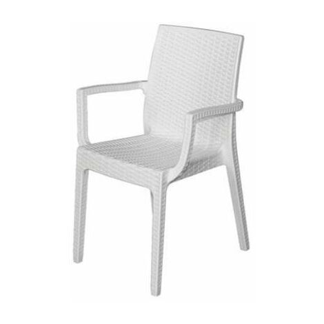 POLTRONA SEDIA RESINA BISTROT BIANCO EFFETTO RATTAN PER TERRAZZI BAR