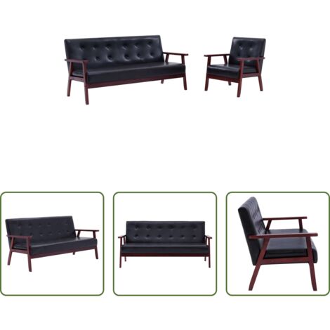 Poltrona -  Set di Divani 2 pz Nero in Similpelle