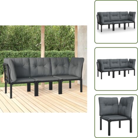 Poltrona singola - vidaXL Set Salotto da Giardino 3 pz Nero e Grigio in Polyrattan - Cuscino da giardino