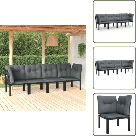 Poltrona singola - vidaXL Set Salotto da Giardino 4 pz Nero e Grigio in Polyrattan - Cuscino da giardino