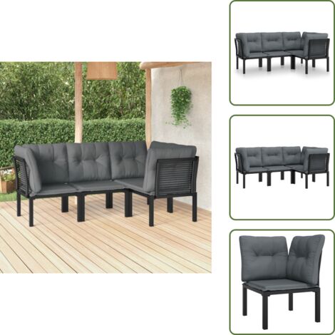 Poltrona singola - vidaXL Set Salotto da Giardino 4 pz Nero e Grigio in Polyrattan - Cuscino da giardino