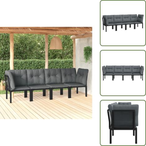 Poltrona singola - vidaXL Set Salotto da Giardino 4 pz Nero e Grigio in Polyrattan - Cuscino da giardino