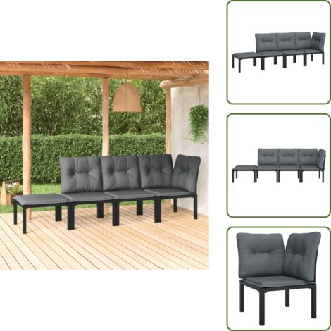 Poltrona singola - vidaXL Set Salotto da Giardino 4 pz Nero e Grigio in Polyrattan - Poggiapiedi da giardino