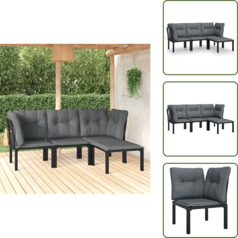Poltrona singola - vidaXL Set Salotto da Giardino 4 pz Nero e Grigio in Polyrattan - Poggiapiedi da giardino