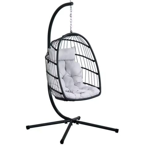 Poltrona Sospesa Amaca a Uovo 105x95x195 cm Gaia in Rattan e Corda Nero