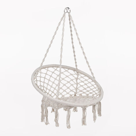 Poltrona Sospesa Tectake Malika - Stile Bohemien, Grigio, Carico 150 Kg - Con Cuscini E Appoggio Bibite - Foto 6