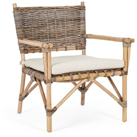 Poltrona "Tarifa" con cuscini, struttura in rattan, intreccio in kubu, per esterno