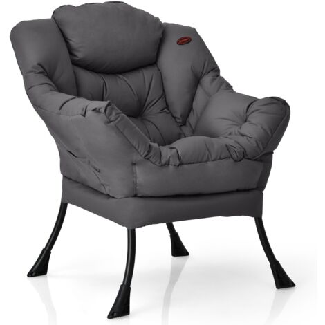 Poltrona tessuto metallo braccioli tasca laterale Poltrona poliestere moderno Grigio