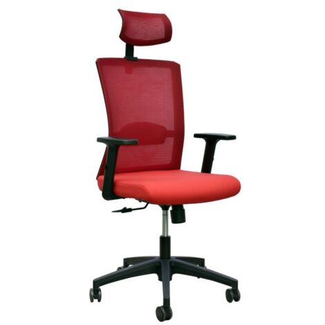 Poltrona ufficio casa girevole con ruote e braccioli in nylon rosso Potres Alisya