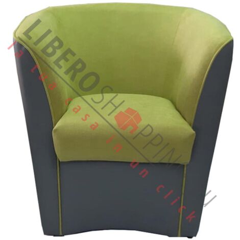 Poltrona VALENTINA BICOLORE in ecopelle GRIGIO e seduta tessuto VERDE